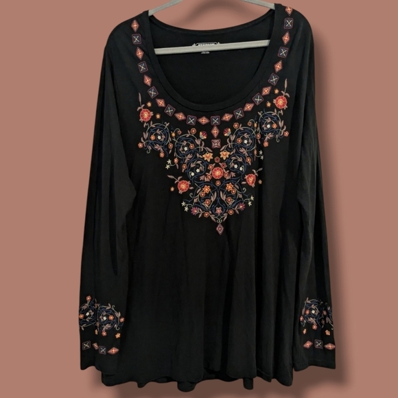 Stetson Black Embroidered 100% Rayon Scoop Neck Tunic Top Plus Size 3X Western - Picture 1 of 10